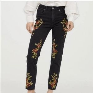 H&M black jeans with embroidery